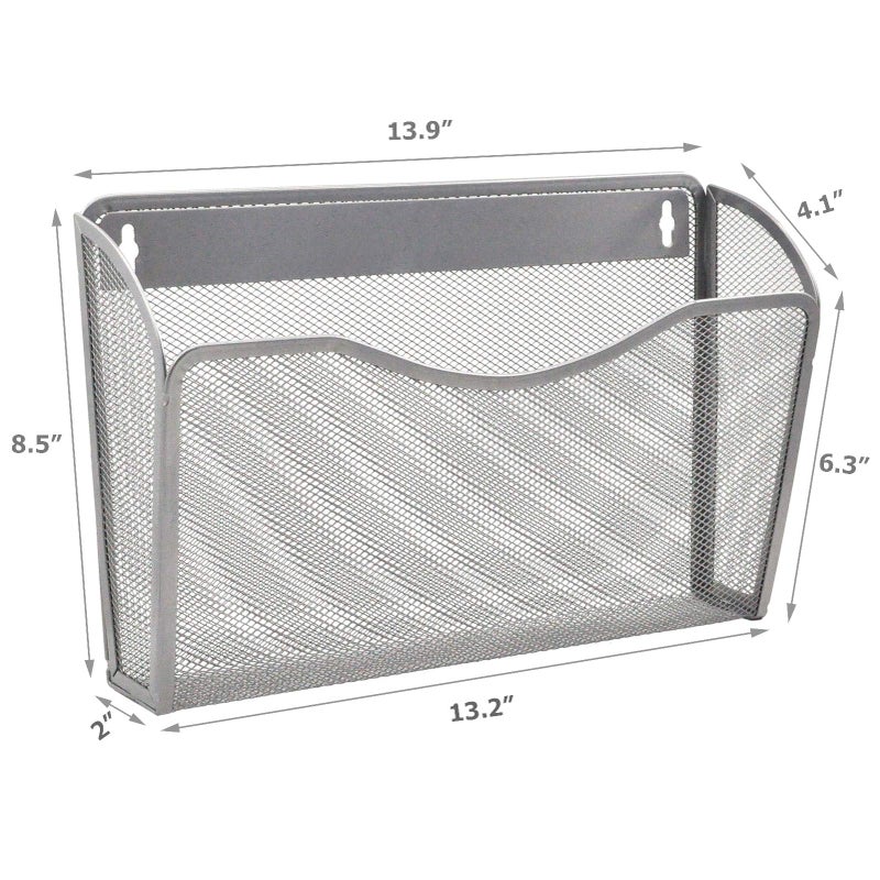 EASEPRES 3 Single Pocket Mesh Hanging File Organizer, Vertical Wall Mounted Magazine File Holder, Mount Basket Mail Paper Document Folder Organizing for Office, Home and School, Silver - Image 2